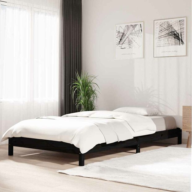 Bed stapelbaar 90x200 cm massief grenenhout zwart 1