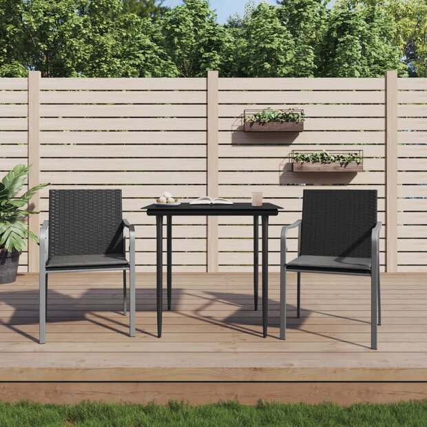 Tuinstoelen 2 st met kussens 56x59x84 cm poly rattan zwart 1