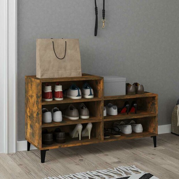 Schoenenkast 102x36x60 cm bewerkt hout gerookt eikenkleurig 1
