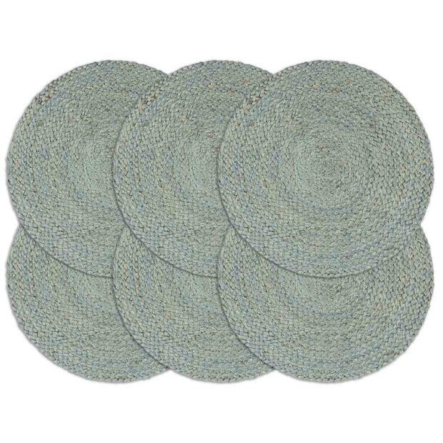 Placemats 6 st rond 38 cm jute olijfgroen 1