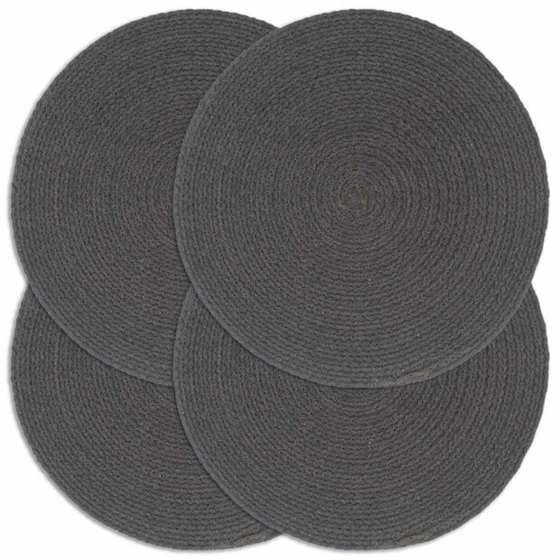 Placemats 4 st rond 38 cm katoen effen donkergrijs 1