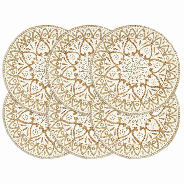 Placemats 6 st rond 38 cm jute wit 1