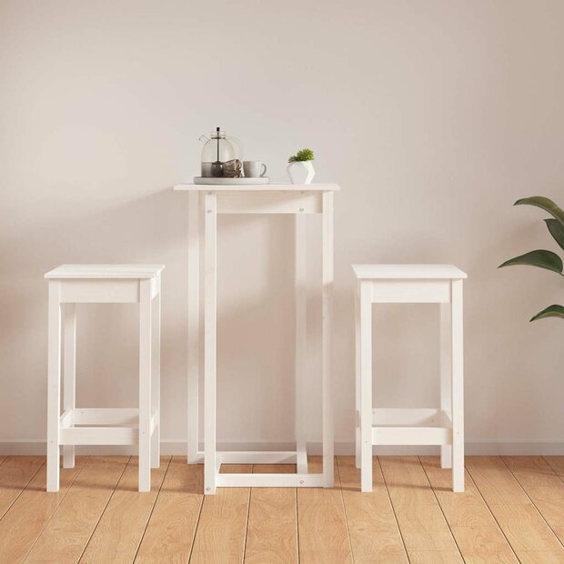 3-delige Barset massief grenenhout wit 1