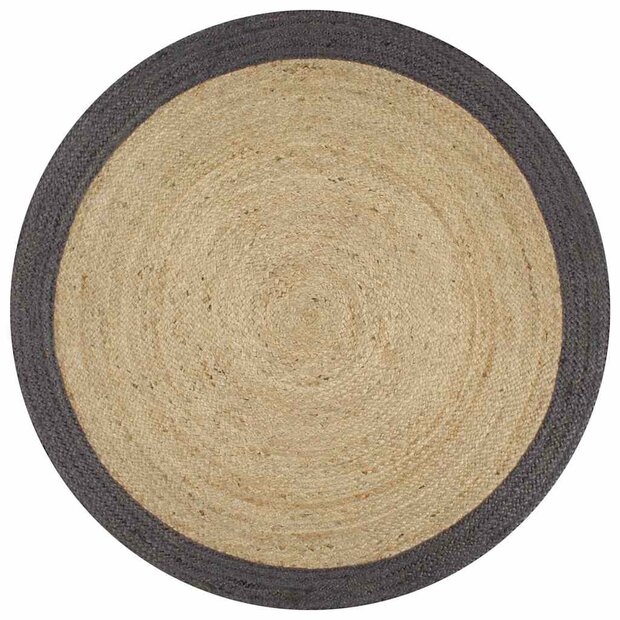 Vloerkleed handgemaakt met donkergrijze rand 90 cm jute 1