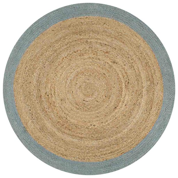 Vloerkleed handgemaakt met olijfgroene rand 90 cm jute 1