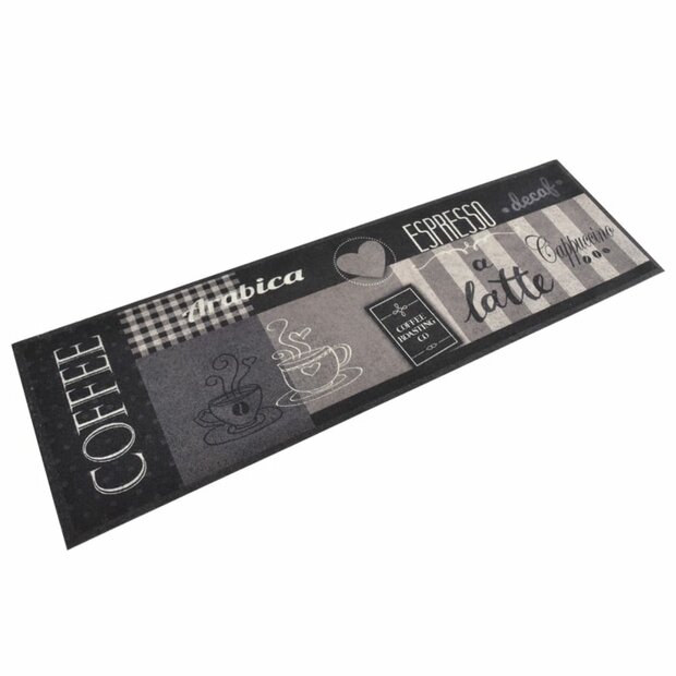 Keukenmat wasbaar koffieprint 45x150 cm fluweel zwart 1