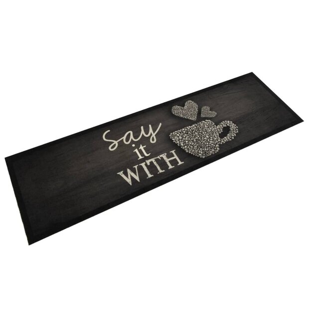 Keukenmat wasbaar kopjeprint 45x150 cm fluweel zwart 1