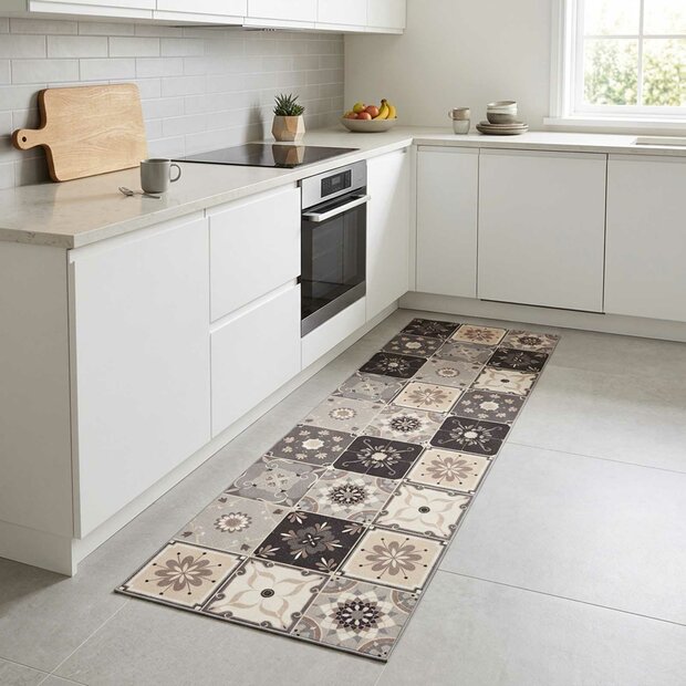 Keukenmat Grijs-beige moza&iuml;ek 150 x 45 cm 1