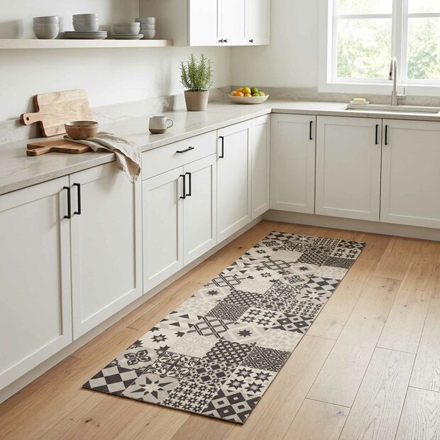 Keukenmat Grijs moza&iuml;ek 150 x 45 cm 100% Polyamide 1