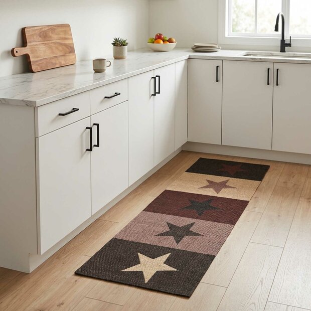 Keukenmat Rode sterren 150 x 45 cm 100% Polyamide 1