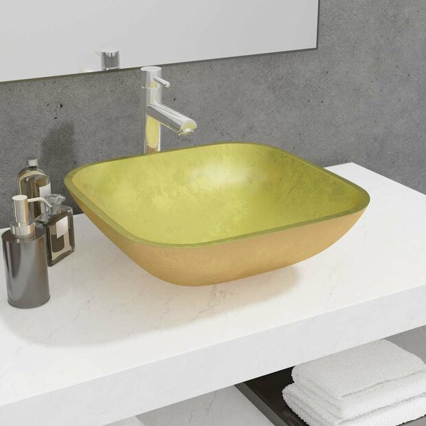 Wasbak 42x42x14 cm glas goudkleurig 1