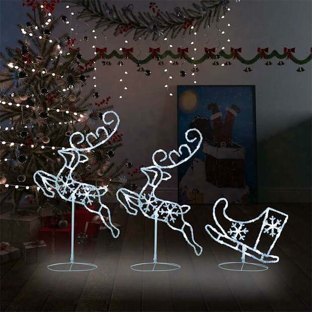 Kerstdecoratie rendieren en slee 260x21x87 cm acryl koudwit 1