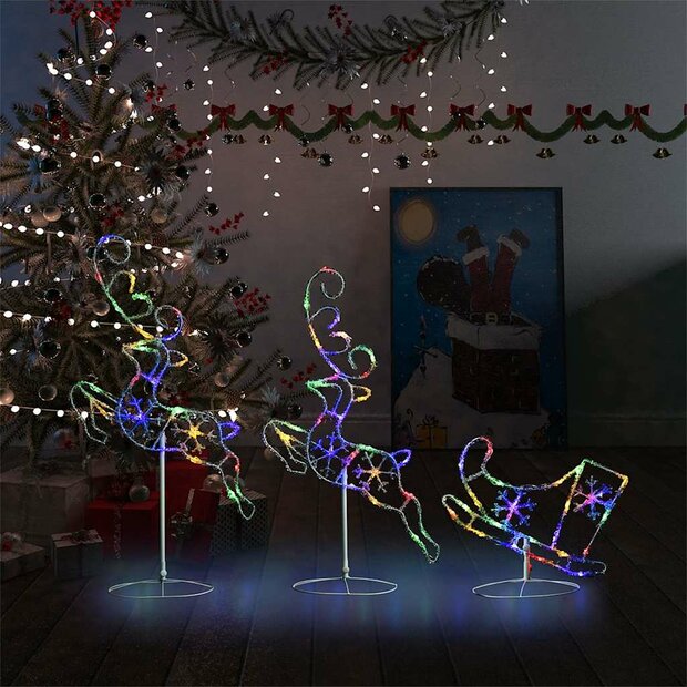 Kerstdecoratie rendieren en slee 260x21x87 cm acryl meerkleurig 1