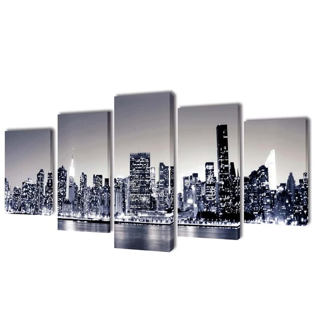 Canvas muurdruk set monochroom New York skyline 200 x 100 cm 1