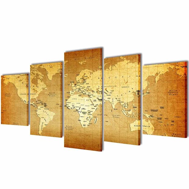 Canvas muurdruk print set wereldkaart 200 x 100 cm 1