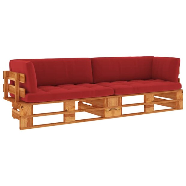 Tweezitsbank pallet met kussens honingbruin ge&iuml;mpregneerd hout 1