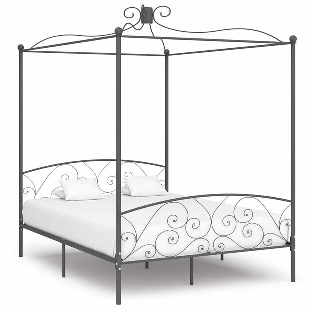 Hemelbedframe metaal grijs 160x200 cm 1