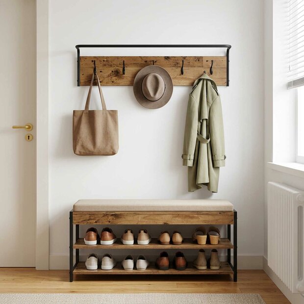 Kapstok Wandgemonteerd Oud hout 100 x 30 x 25 cm Bewerkt hout 1