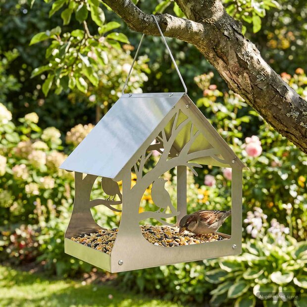 Hangend vogelvoederhuisje Roestvrij staal zilver 1