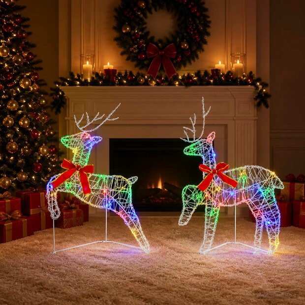 Kerst Rendier 2 st 40 LED&amp;apos;s Meerkleurig 43 x 19 x 65 cm 1