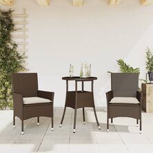 3-delige Tuinset met kussens poly rattan en glas bruin