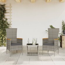 3-delige Tuinset met kussens poly rattan grijs