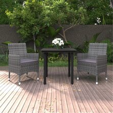 3-delige Tuinset met kussens poly rattan en glas