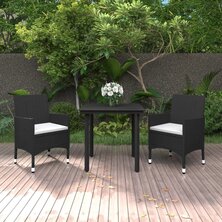 3-delige Tuinset met kussens poly rattan en glas