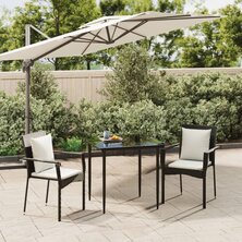 3-delige Tuinset met kussens poly rattan zwart