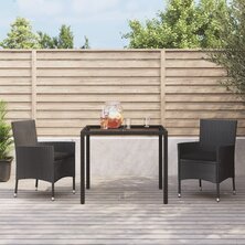 3-delige Tuinset met kussens poly rattan zwart