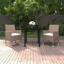 3-delige Tuinset met kussens poly rattan en glas