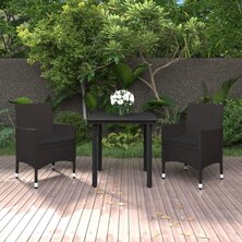 3-delige Tuinset met kussens poly rattan en glas