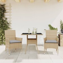 3-delige Tuinset met kussens poly rattan en glas beige