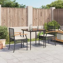 3-delige Tuinset met kussens poly rattan zwart