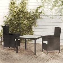 3-delige Tuinset met kussens poly rattan zwart