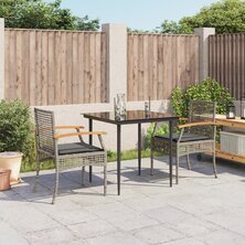 3-delige Tuinset met kussens poly rattan grijs