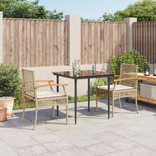 3-delige Tuinset met kussens poly rattan beige