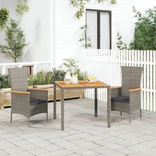 3-delige Tuinset met kussens poly rattan grijs