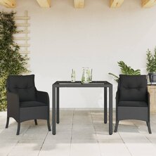 3-delige Tuinset met kussens poly rattan zwart