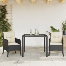 3-delige Tuinset met kussens poly rattan zwart