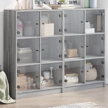 Boekenkast met deuren 136x37x109 cm hout grijs sonoma eiken