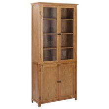 Boekenkast met 4 deuren 90x35x200 cm massief eikenhout en glas