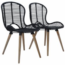 Eetkamerstoelen 2 st natuurlijk rattan zwart