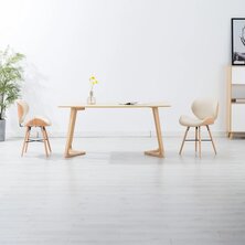 Eetkamerstoelen 2 st kunstleer en gebogen hout cr&egrave;me