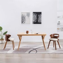 Eetkamerstoelen 2 st gebogen hout en kunstleer cr&egrave;mekleurig