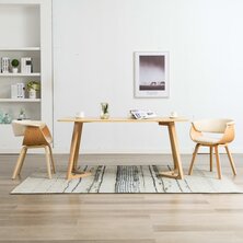 Eetkamerstoelen 2 st gebogen hout en kunstleer cr&egrave;mekleurig