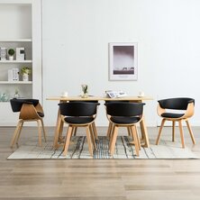 Eetkamerstoelen 6 st gebogen hout en kunstleer zwart