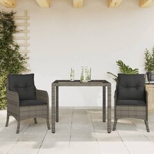 3-delige Tuinset met kussens poly rattan grijs