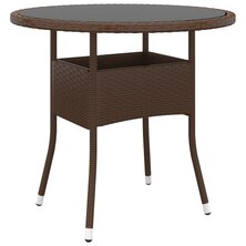 Tuintafel &Oslash;80x75 cm gehard glas en poly rattan bruin