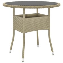 Tuintafel &Oslash;80x75 cm gehard glas en poly rattan beige